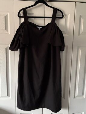 Cold-Shoulder Black Mini Dress with Ruffle Sleeves